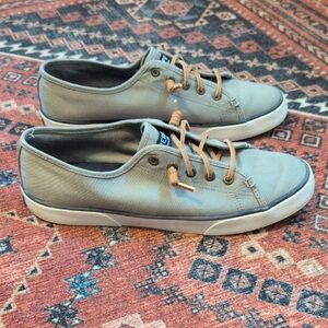 Sperry Gray Canvas Sneakers with Tan Laces